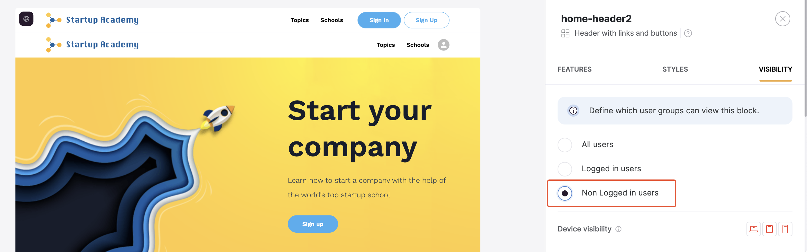 First header visibility