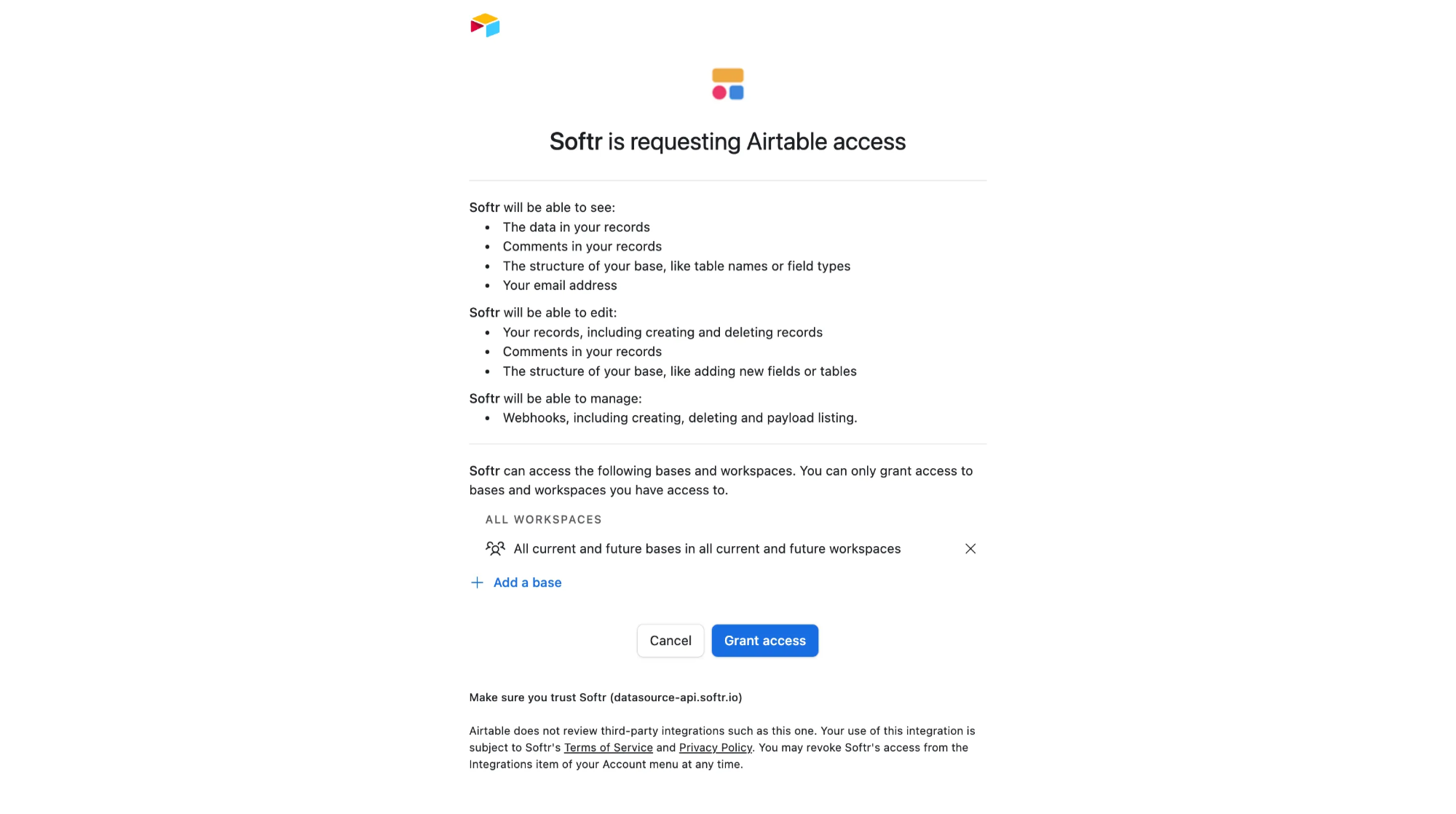Granting access to Airtable bases