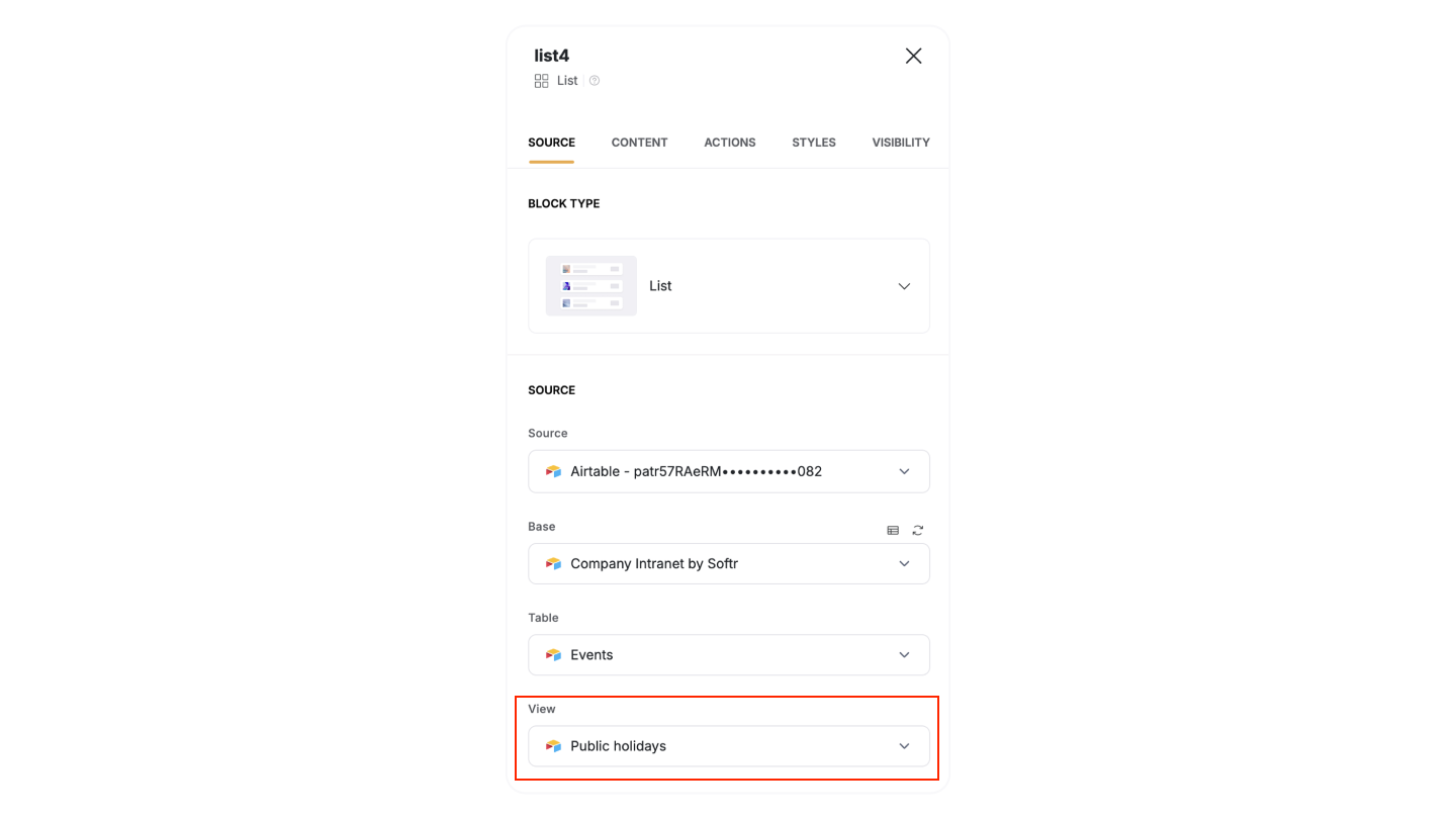 Selecting an Airtable view in Softr
