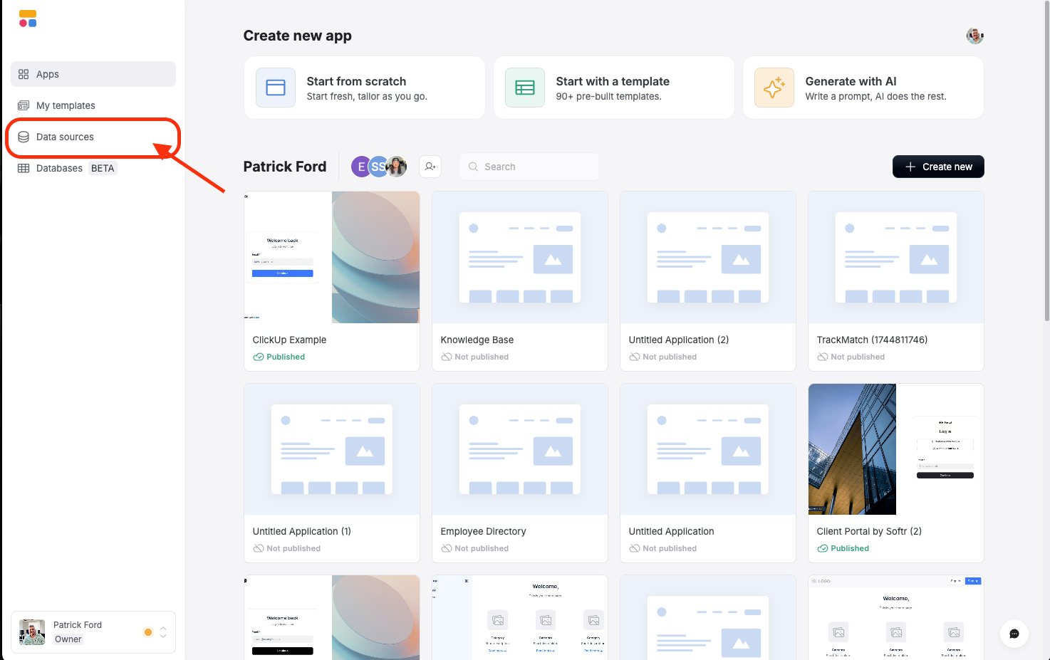 Click on the Data sources tab in the left menu