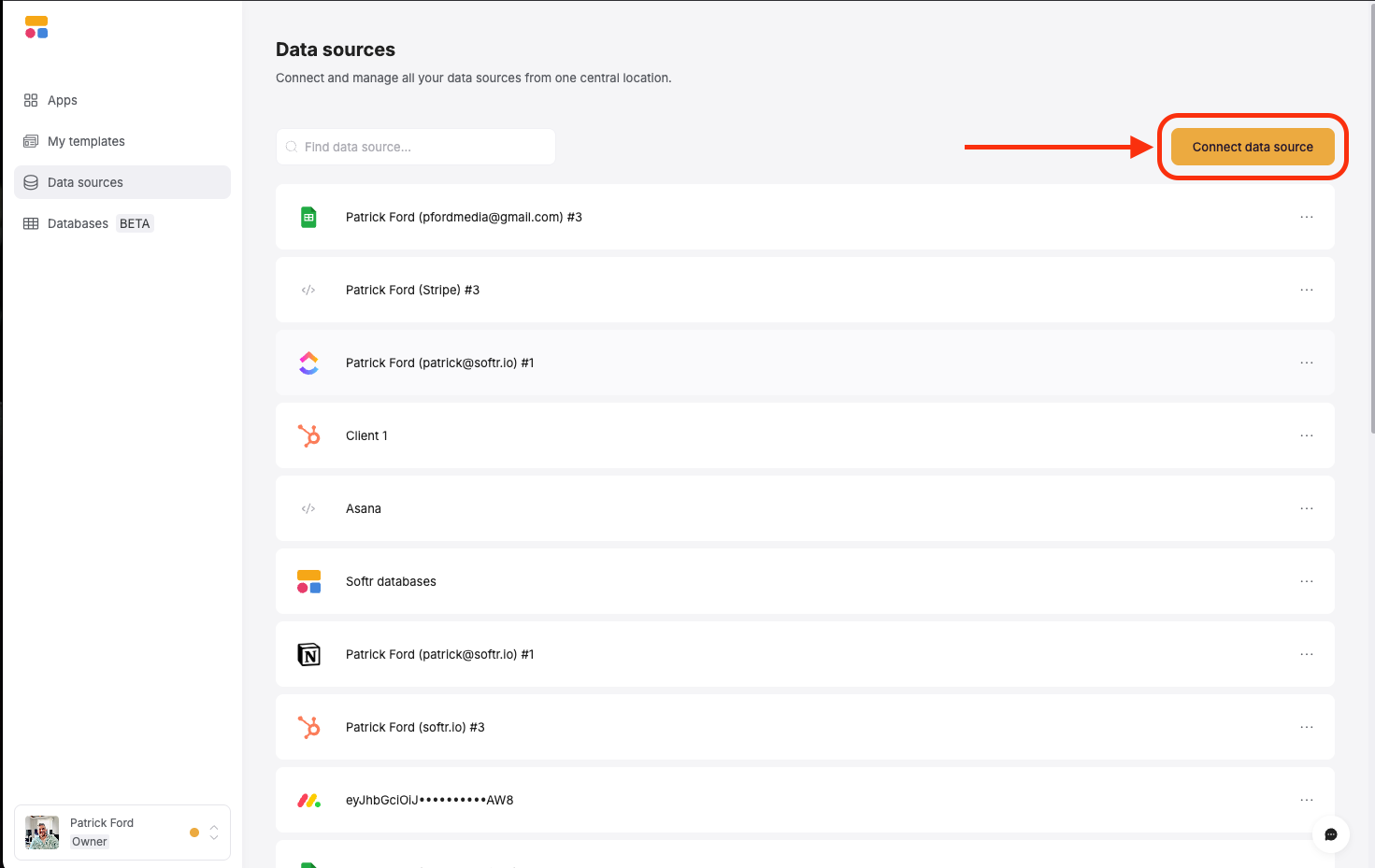 Click on Connect to Data source in the upper right