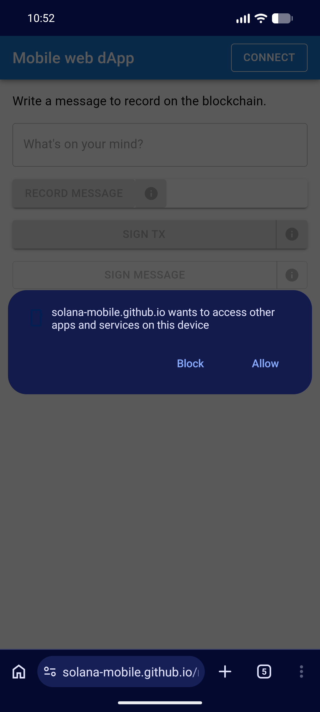 Browser permission prompt