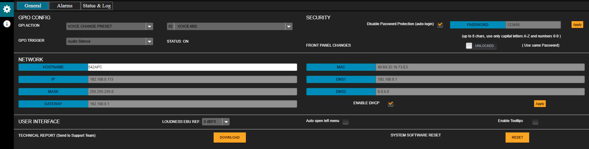 542 SYSTEM Config