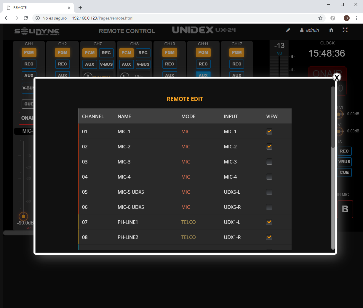Control WEB - Config Mixer Control WEB - Config Mixer