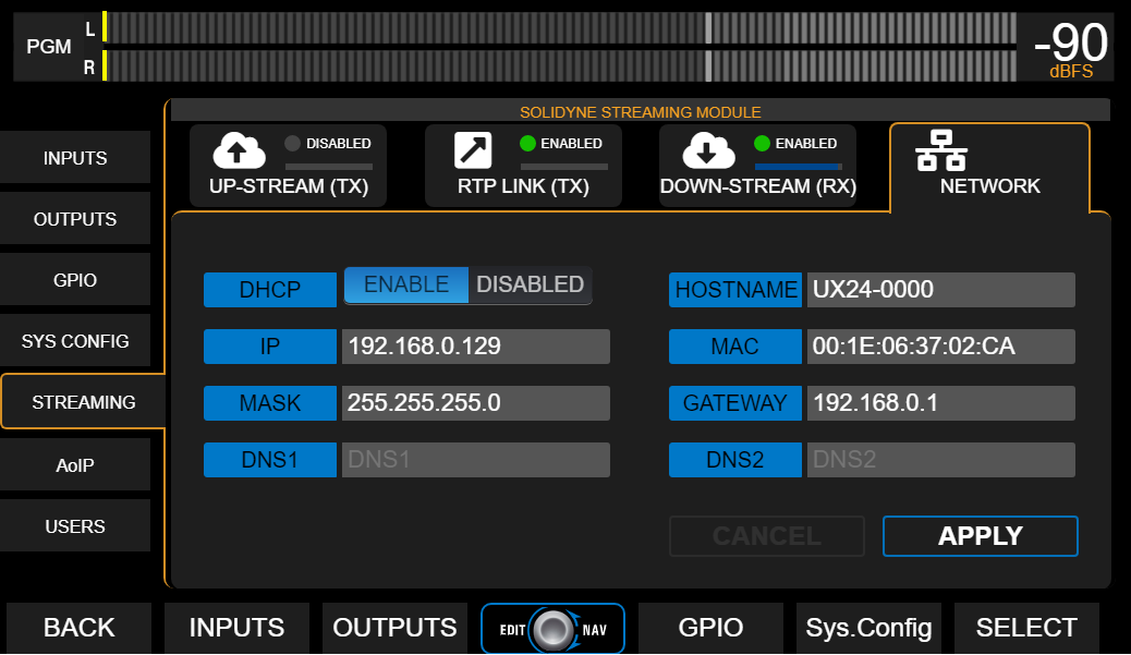 UX18 Configuración Ethernet Streaming UX18 Configuración Ethernet Streaming