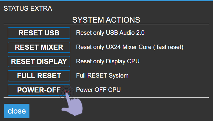 Status, resets and power-off Status, resets and power-off