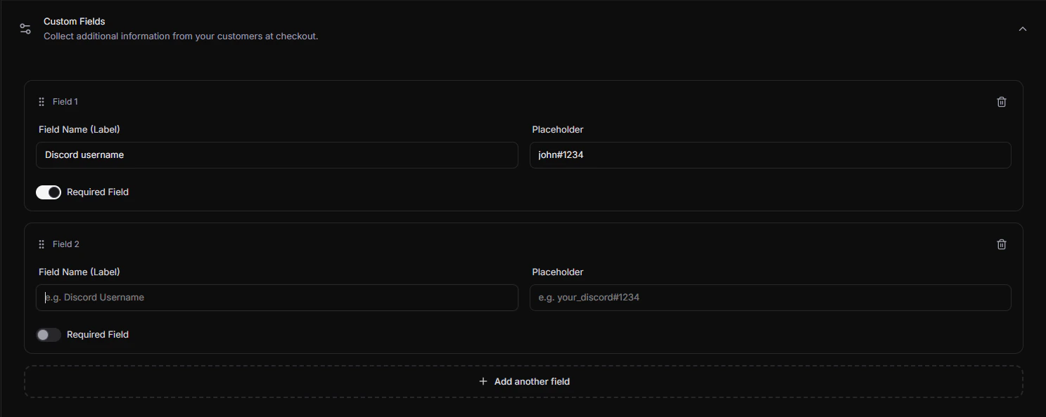 Adding custom fields to a product in dark mode