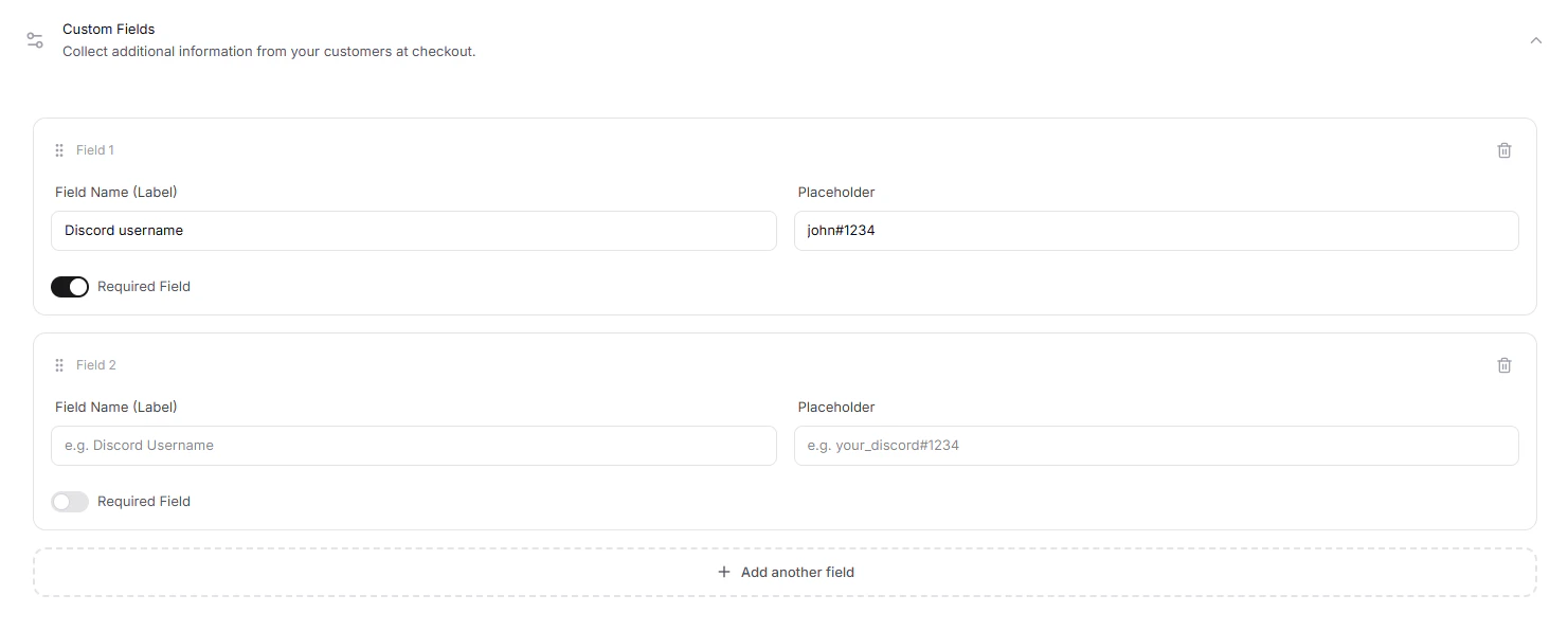 Adding custom fields to a product