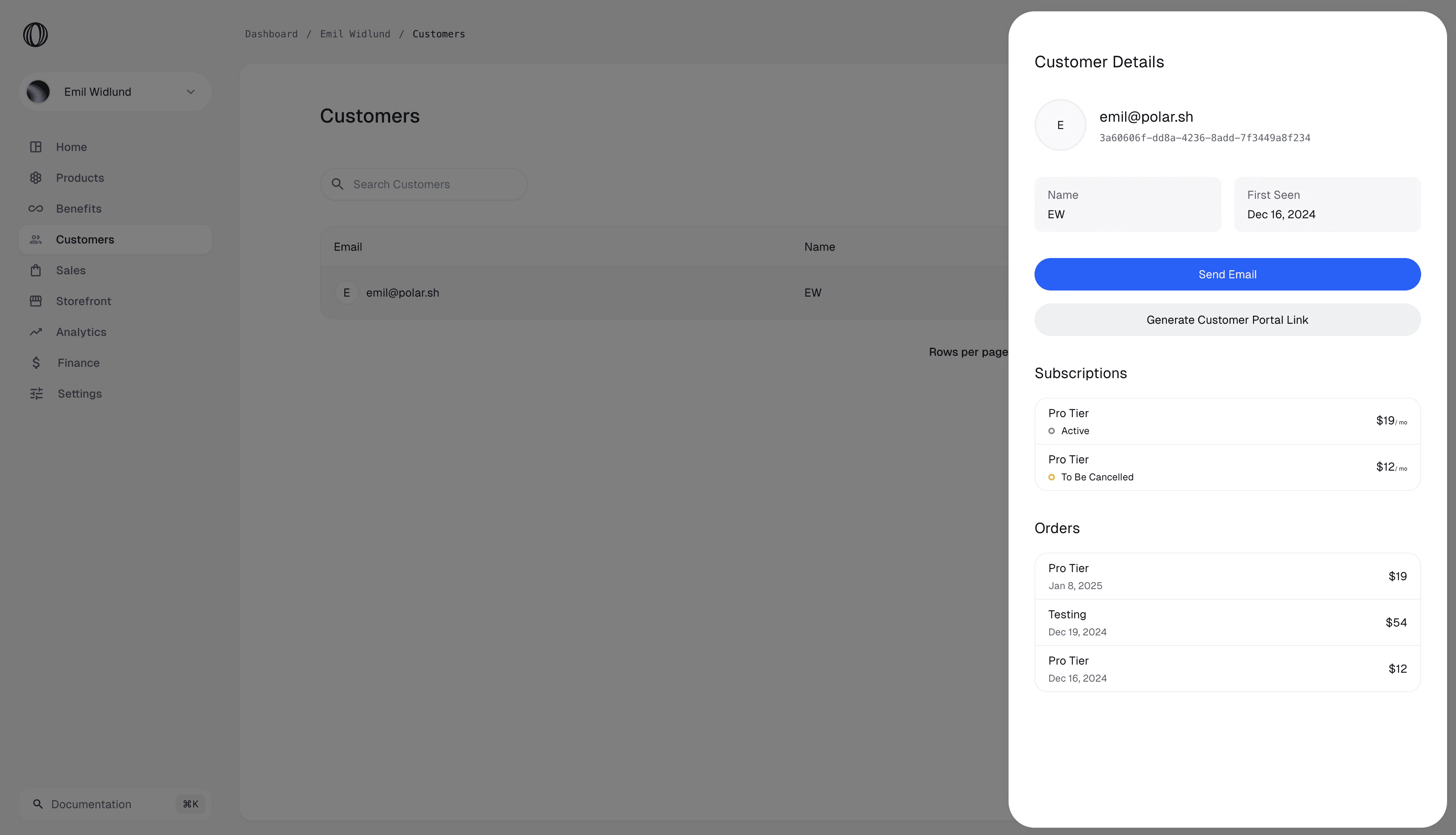 Customer details overview