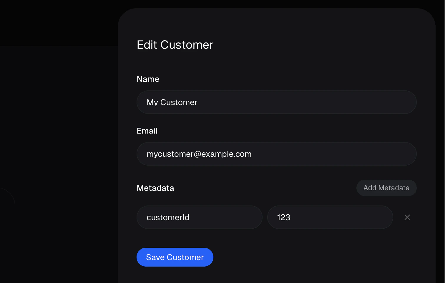Editing customer details in dark mode
