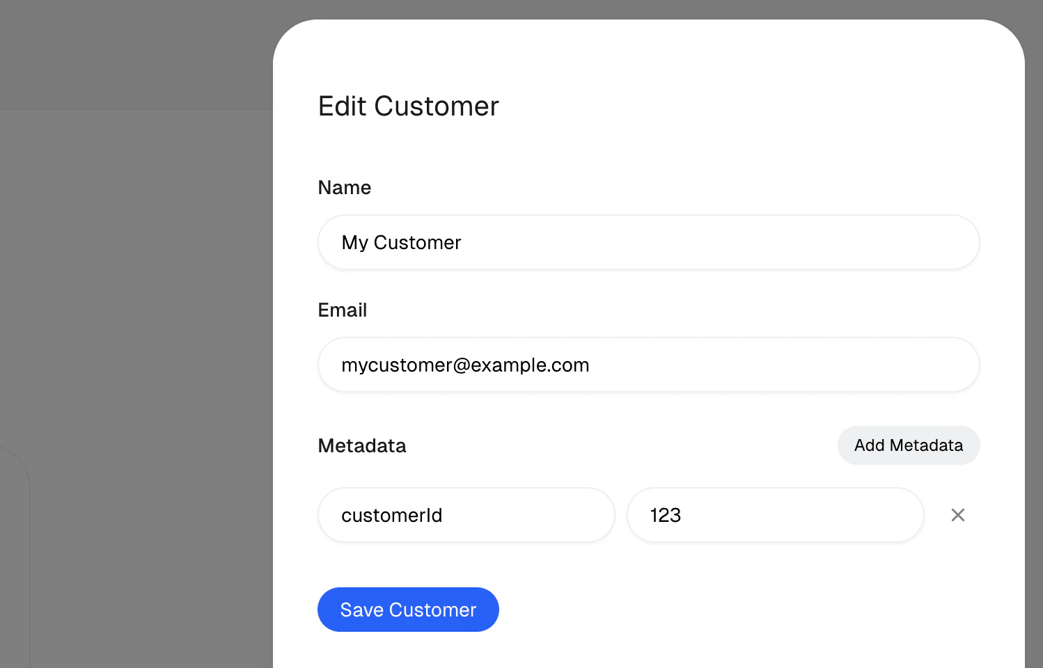 Editing customer details in the dashboard