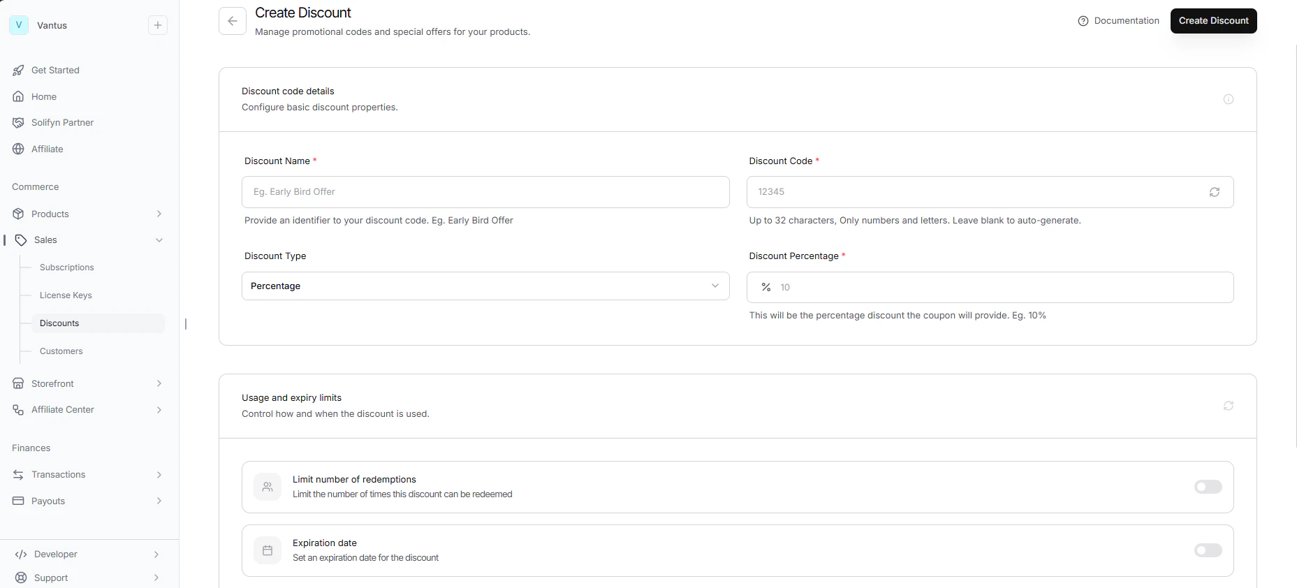 Creating a discount code