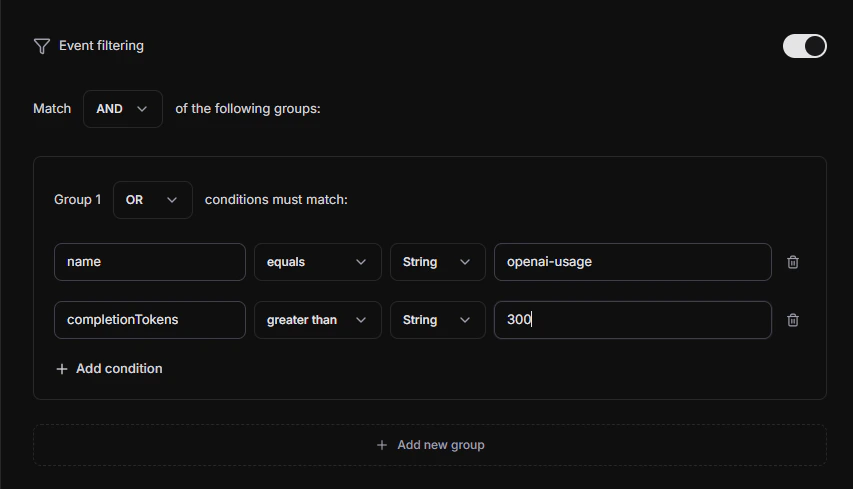 Configuring meter filters in dark mode