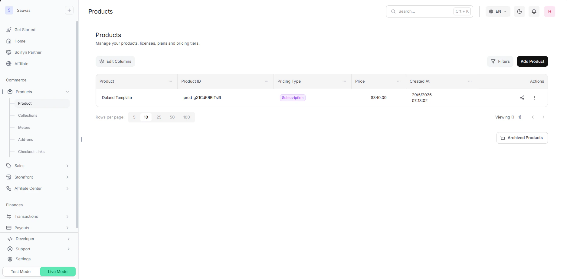 Solifyn Products List View