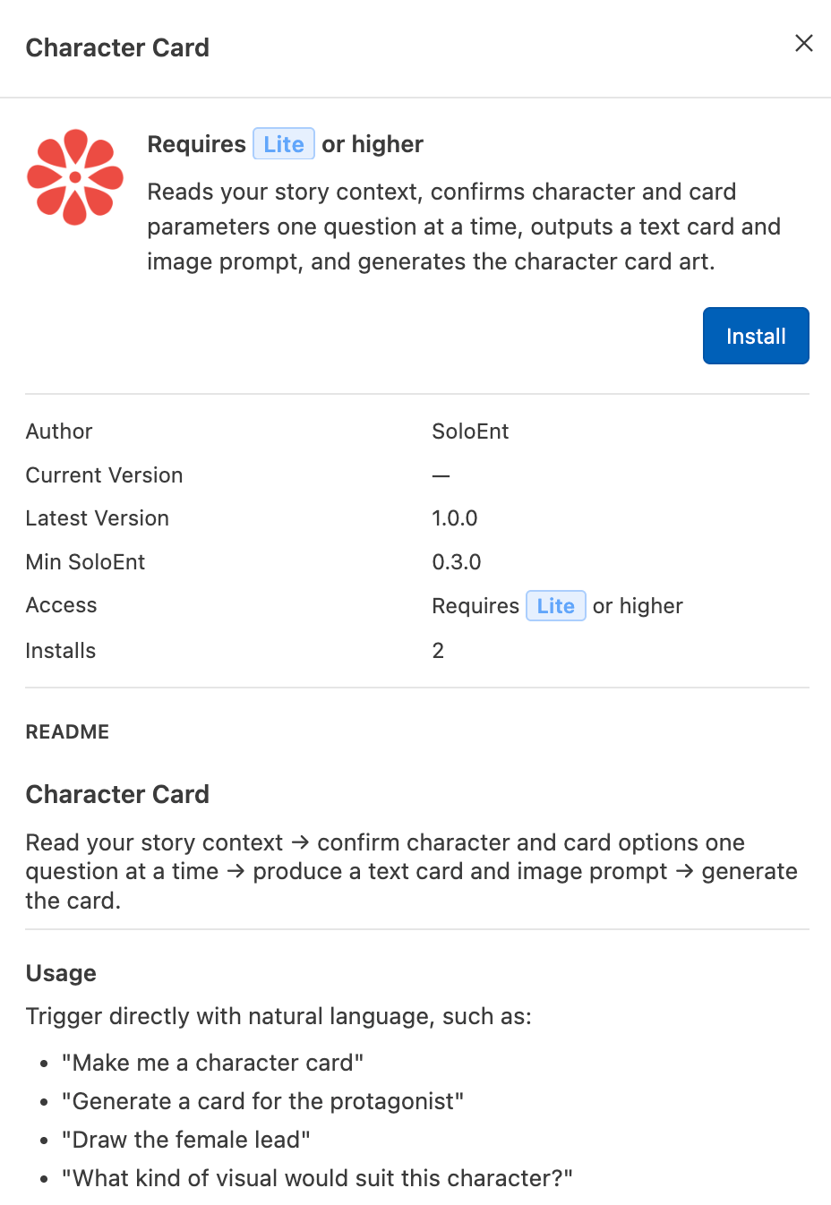 Installing the character-card Skill in the project