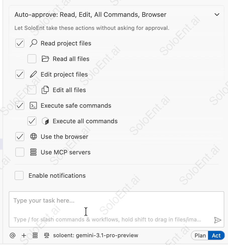 Auto-approve toggles for read and edit project files