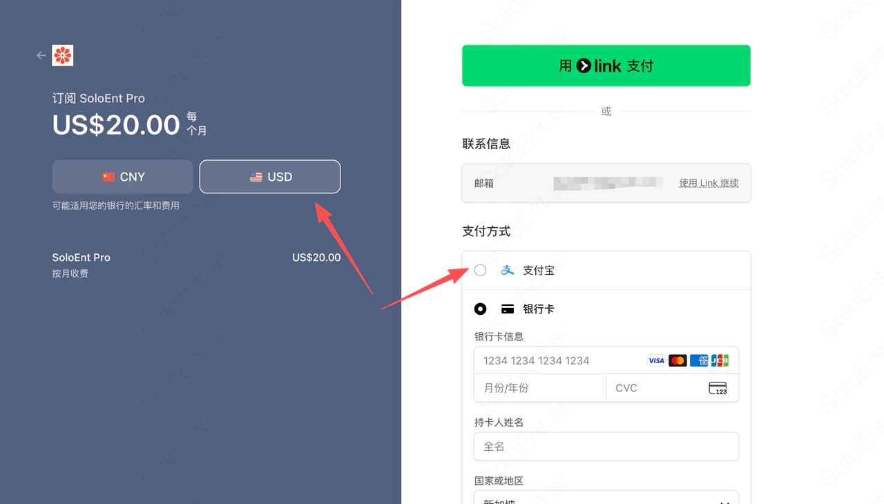 Stripe checkout page