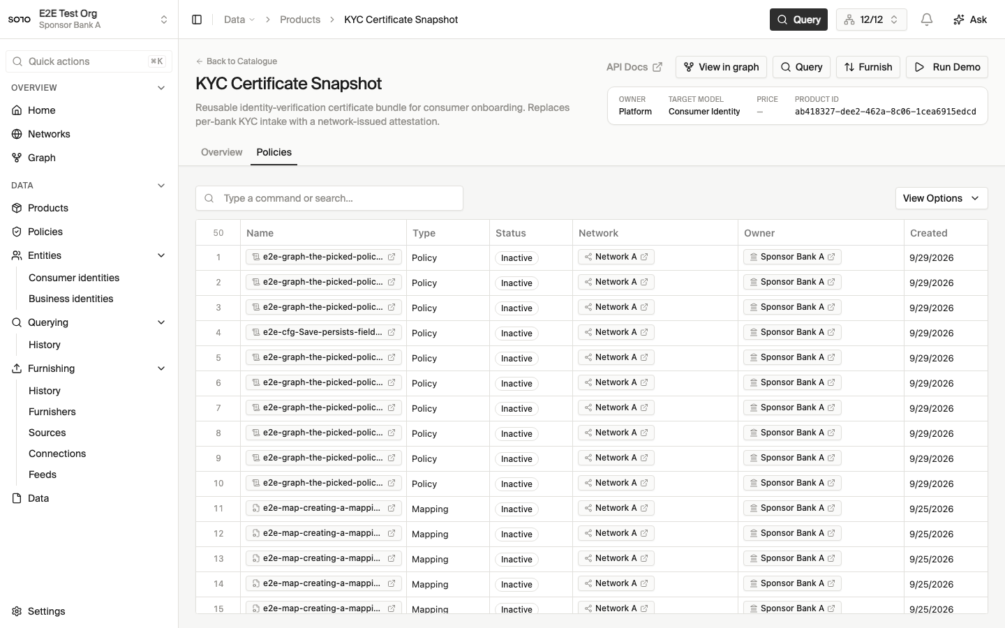 KYC product detail — policies tab