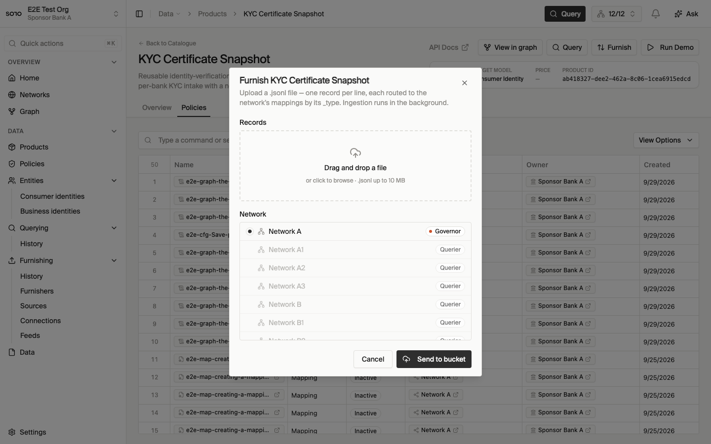 Product furnish — JSONL upload dialog