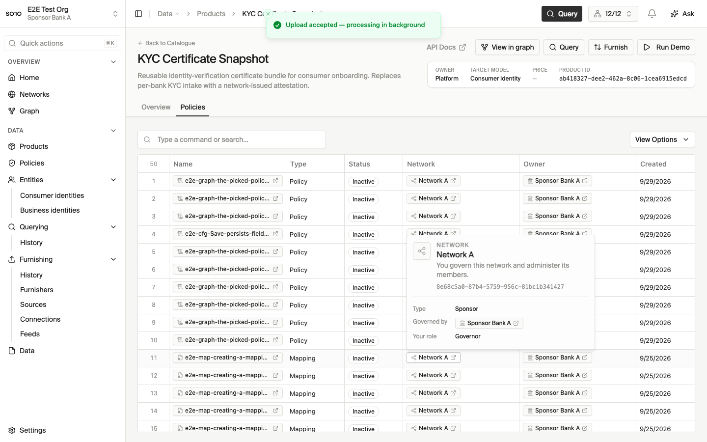 Product furnish — upload accepted, dialog closed