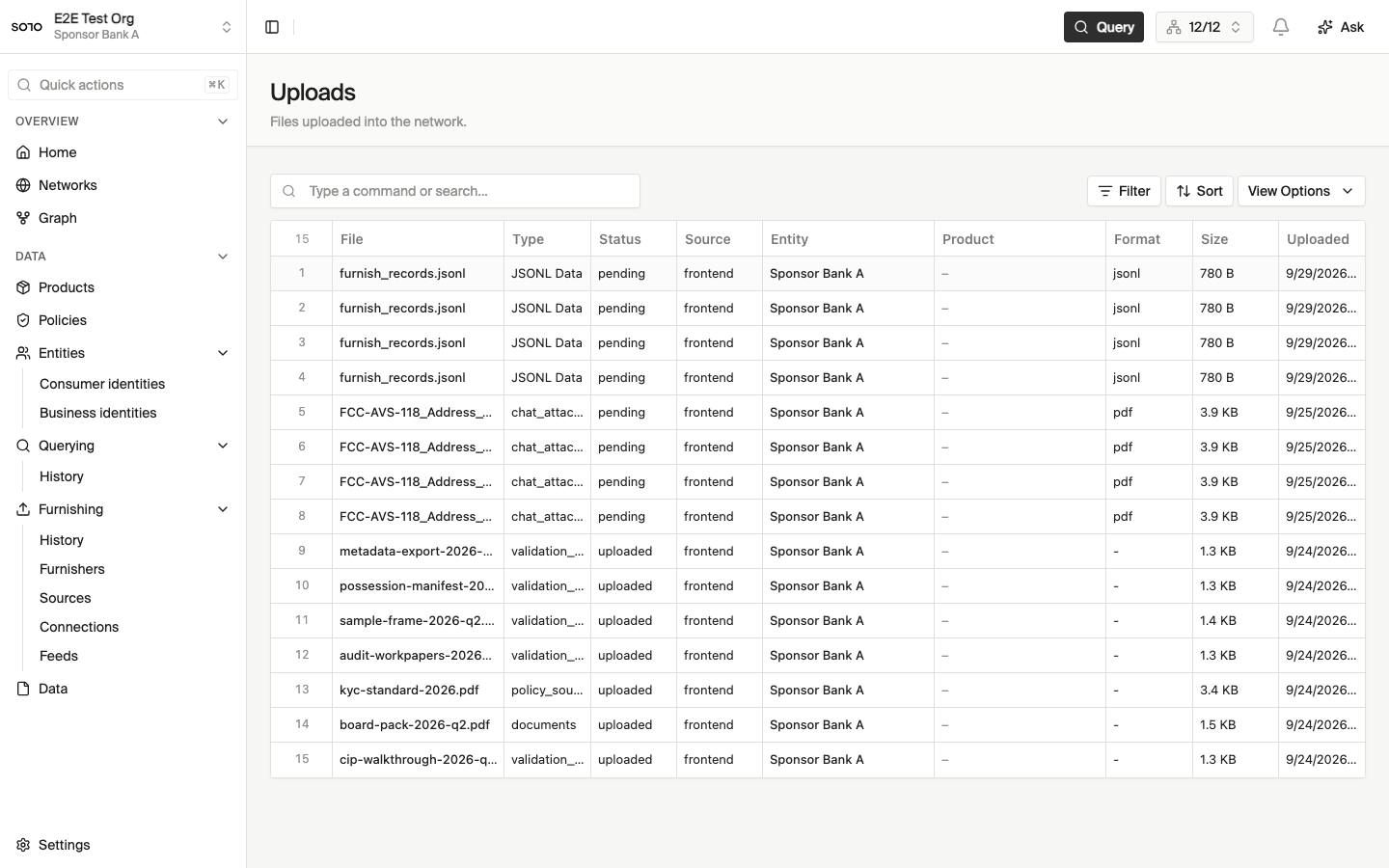File uploads list (ingest status)