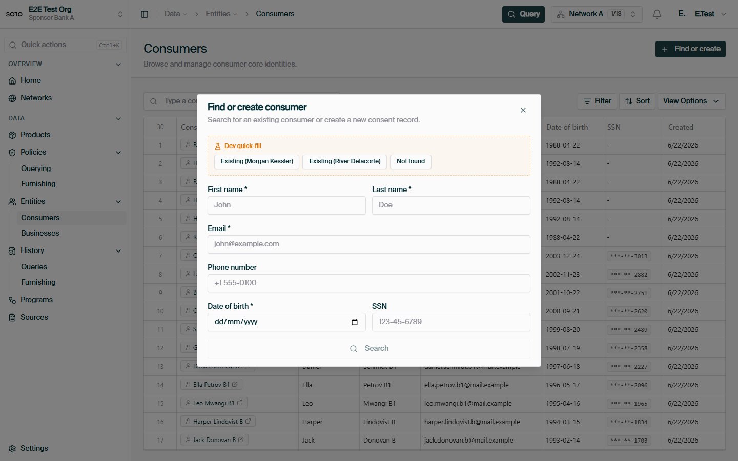 Find or create consumer dialog