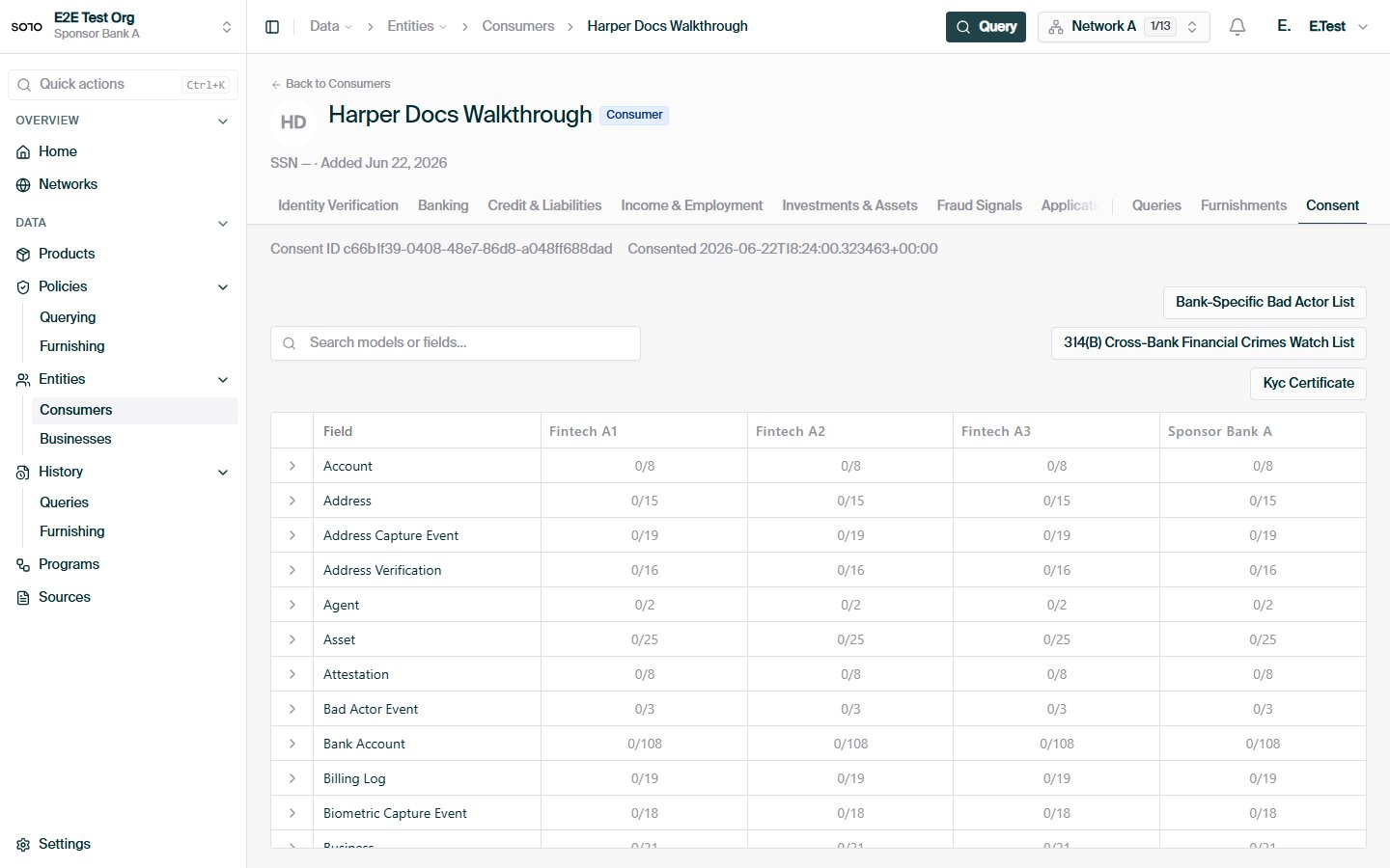 Consumer — consent tab