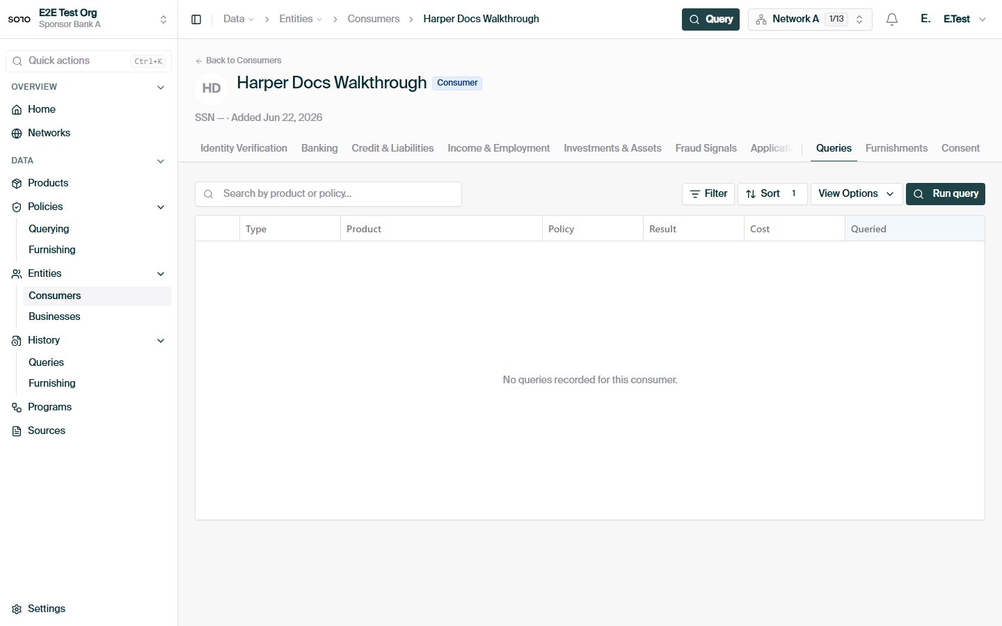 Consumer — query history tab