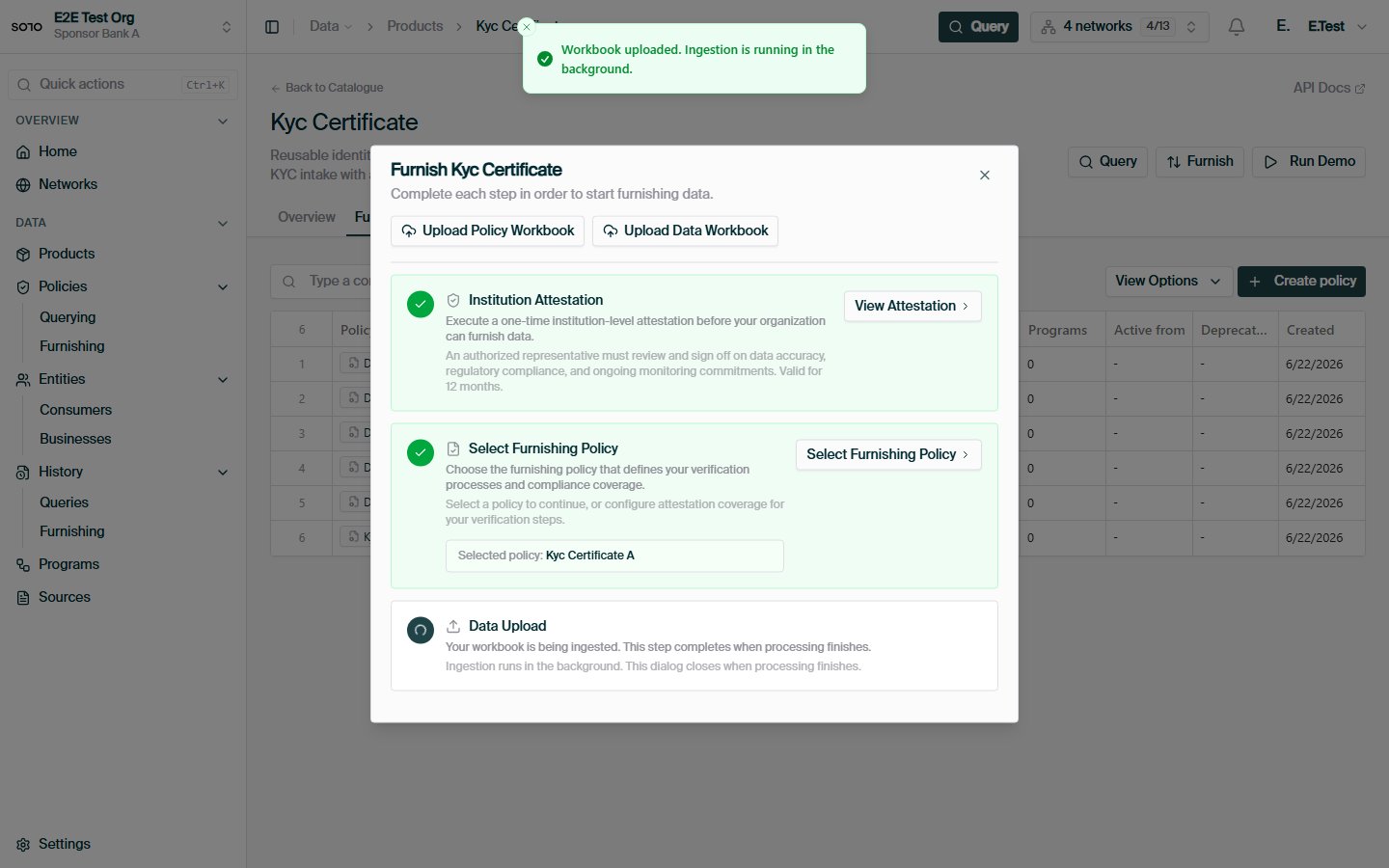 Product furnish onboarding — KYC upload accepted and processing