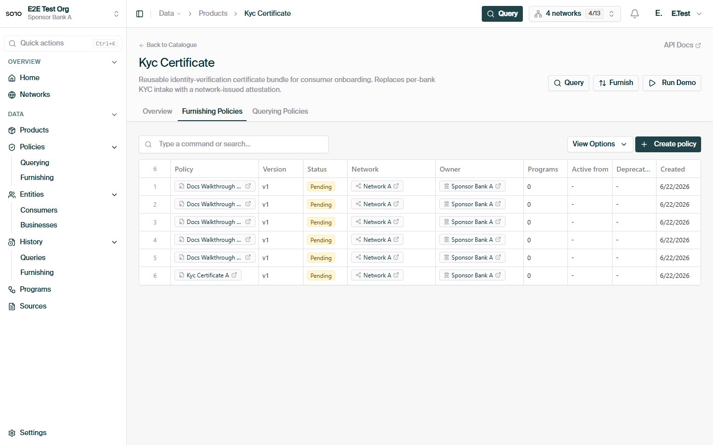 KYC product detail after successful furnish onboarding