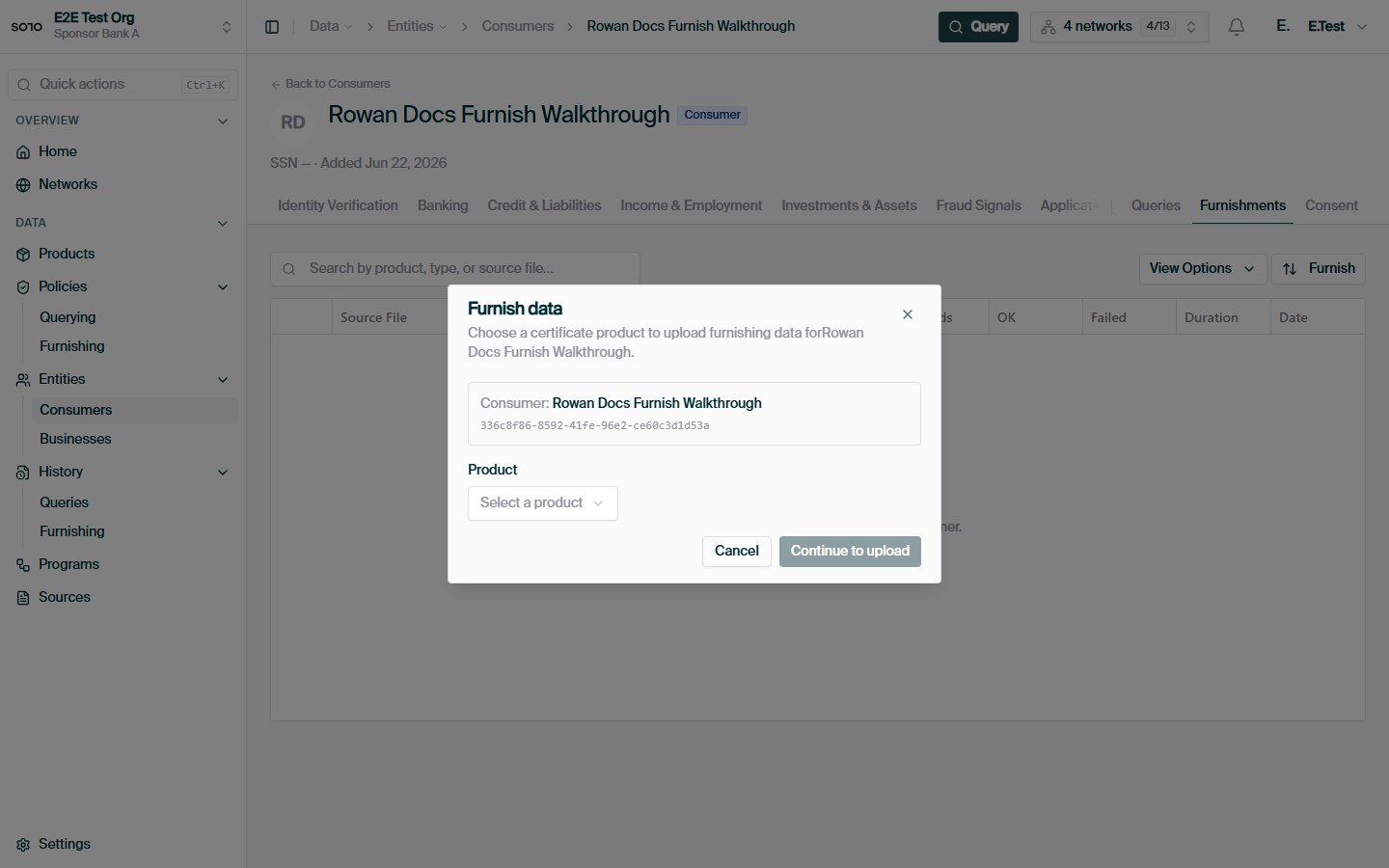 Entity furnish — product picker dialog