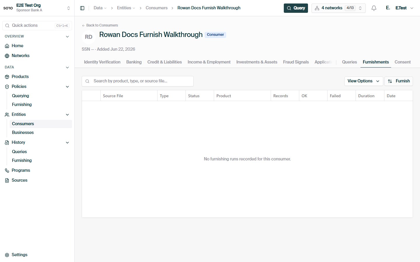 Furnished consumer — furnishments tab after KYC upload