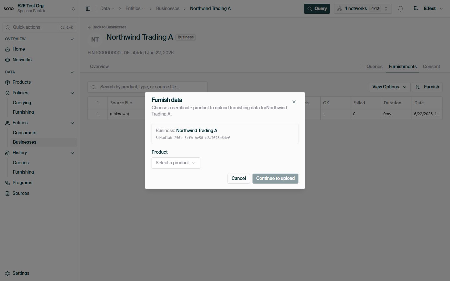 Entity furnish — KYB product picker