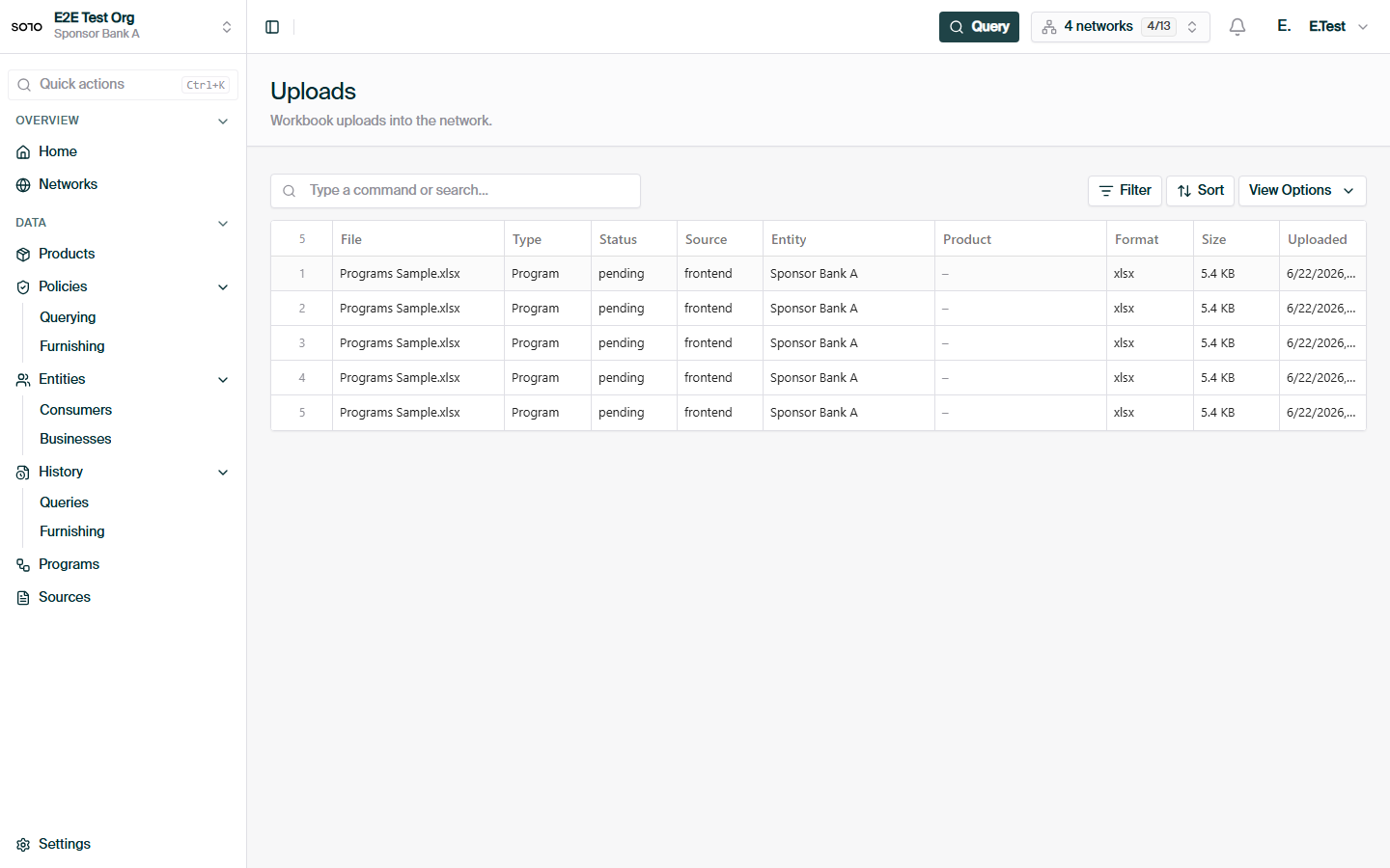 File uploads list (workbook ingest status)