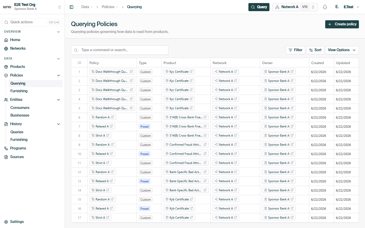 Querying policies list