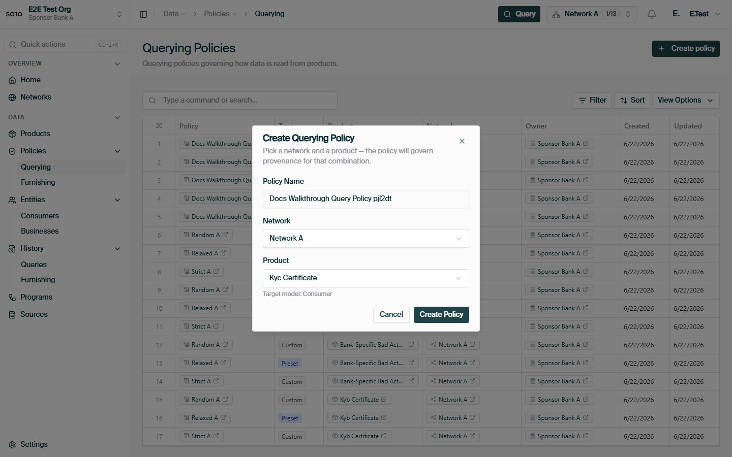 Create querying policy — ready to submit