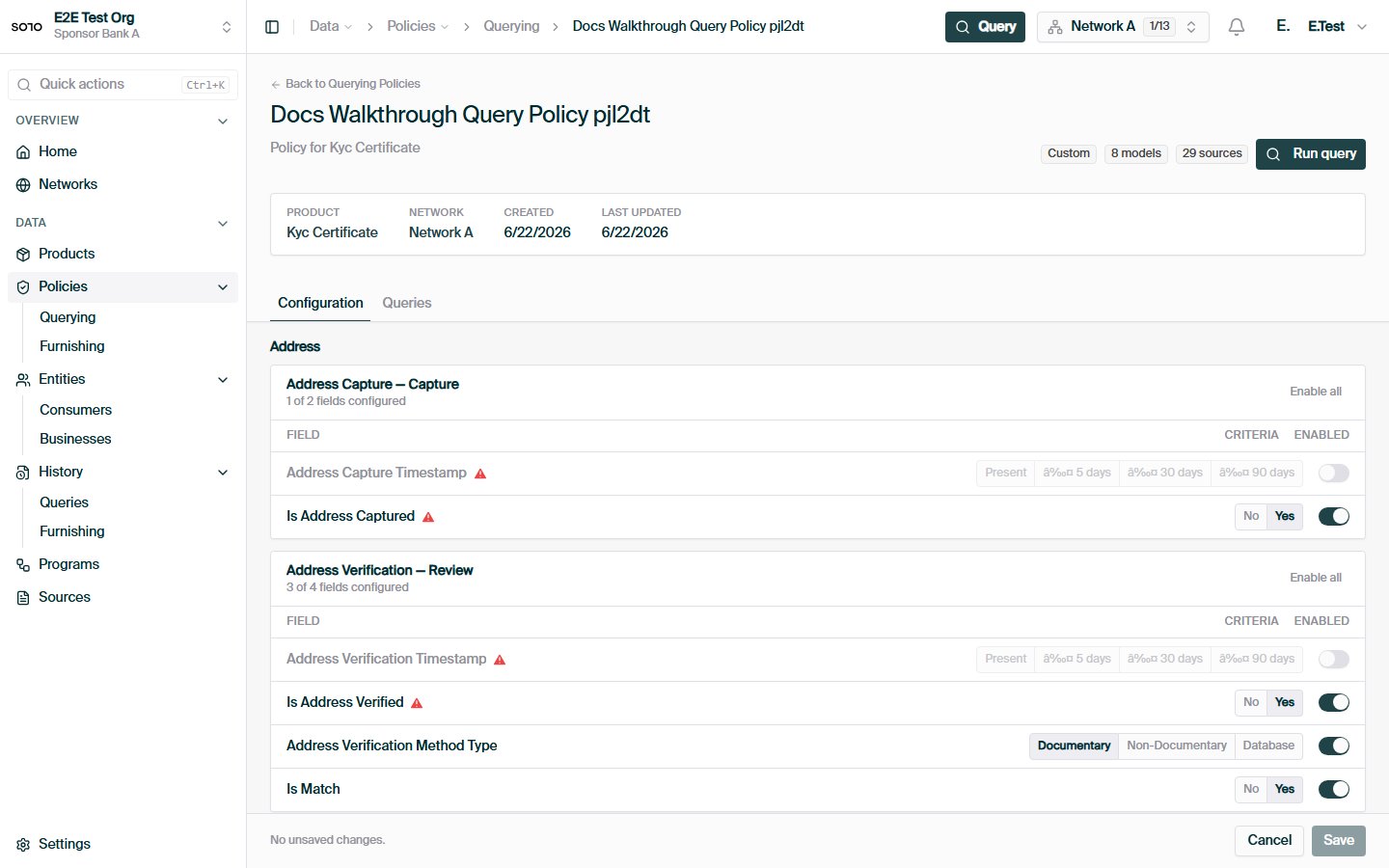 Querying policy created — detail page