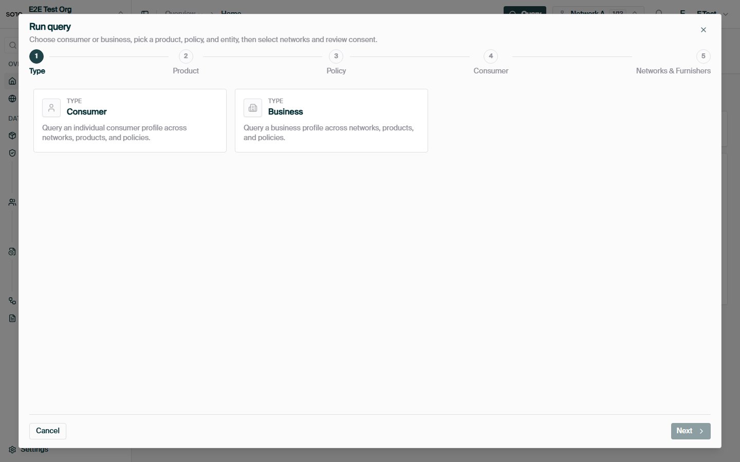 Run query — choose consumer or business