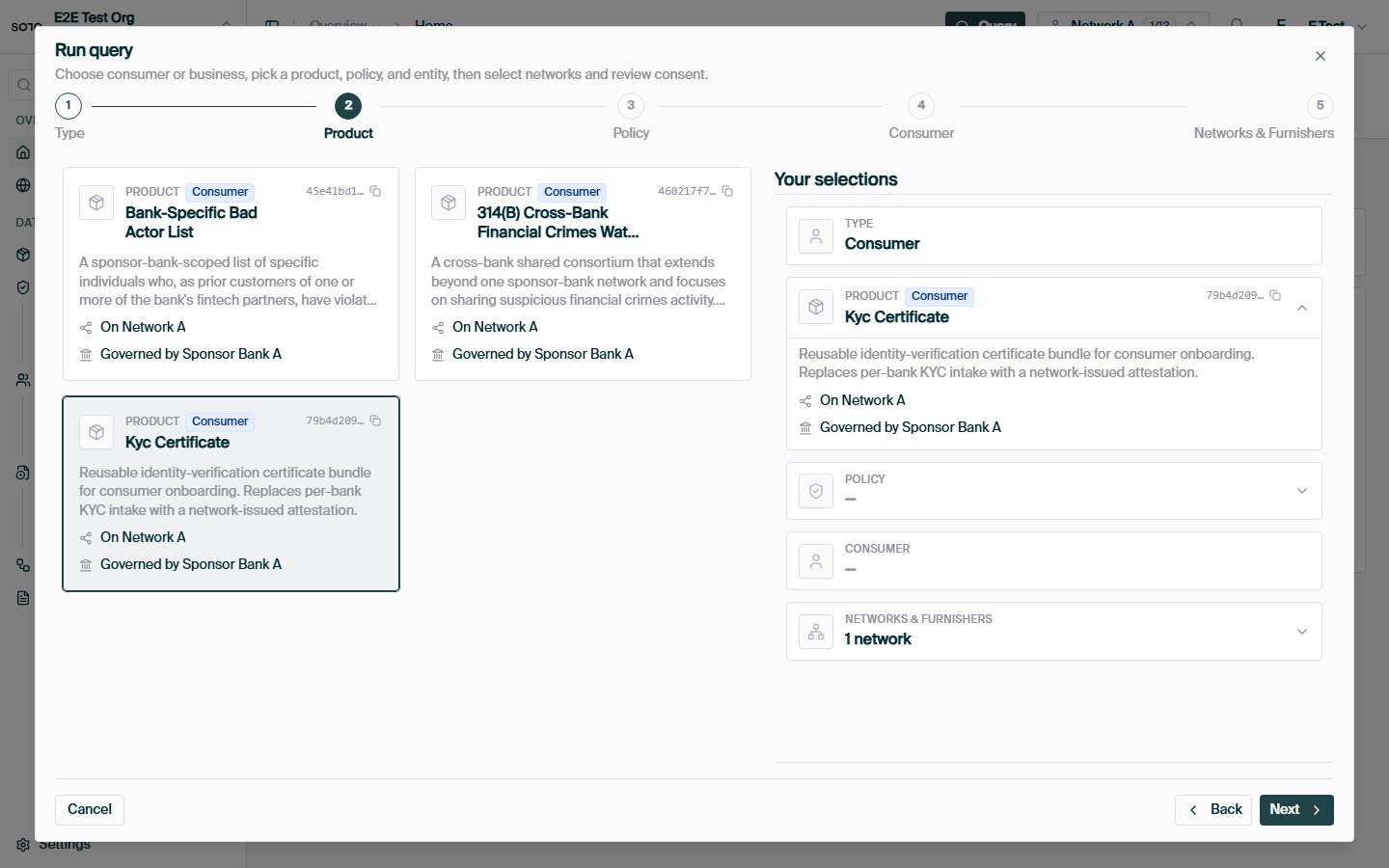 Run query — choose KYC certificate product