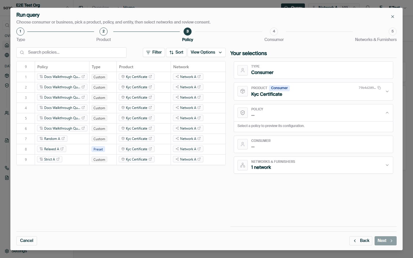Run query — choose policy