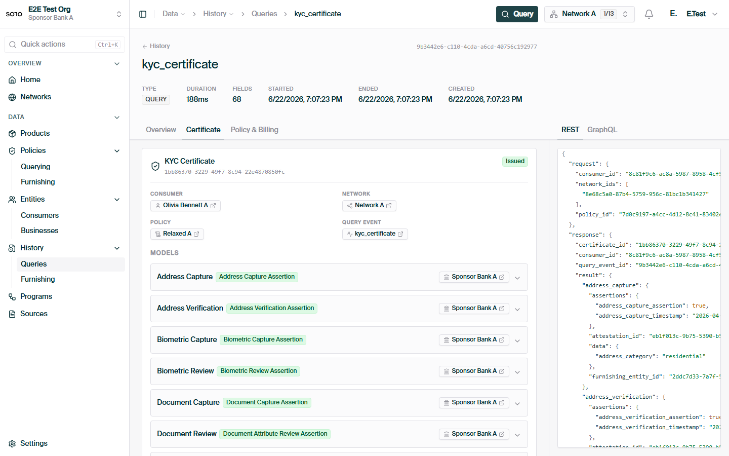 Consumer KYC certificate — parsed result fields