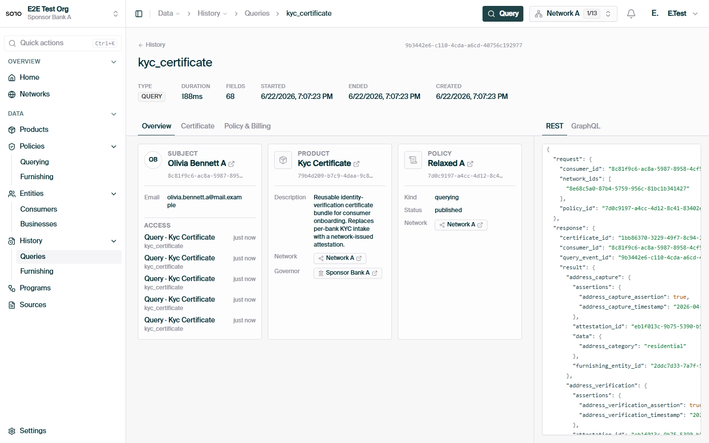 Consumer KYC query — overview tab