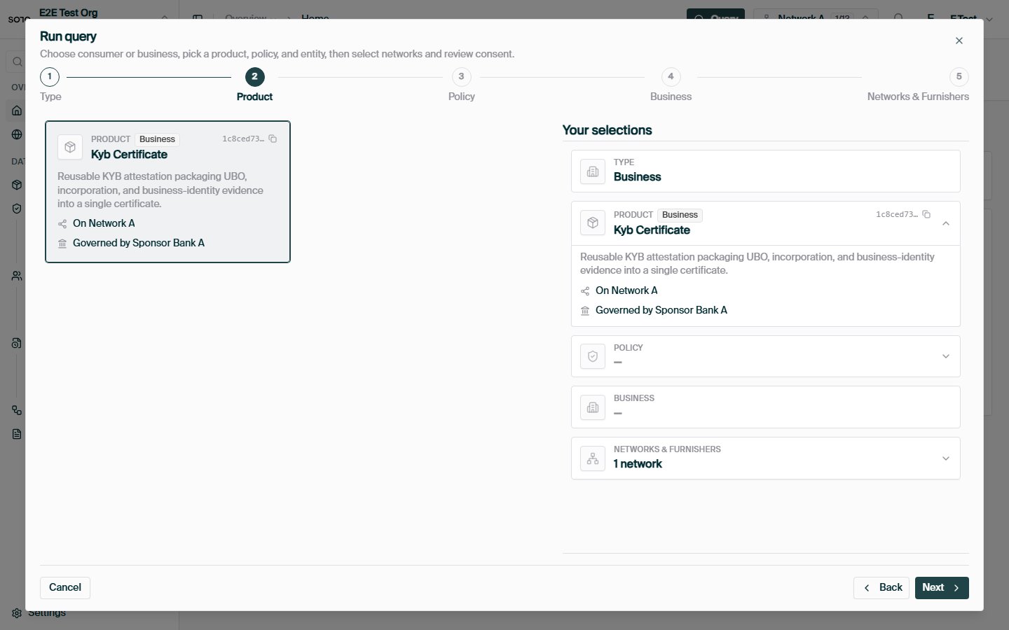 Run query — choose KYB certificate product