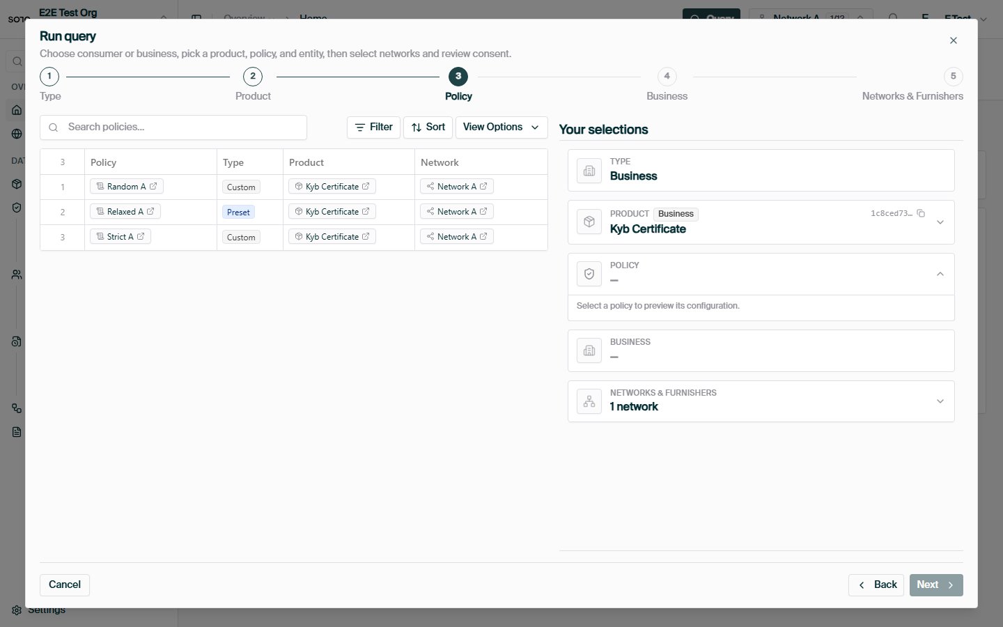 Run query — choose policy