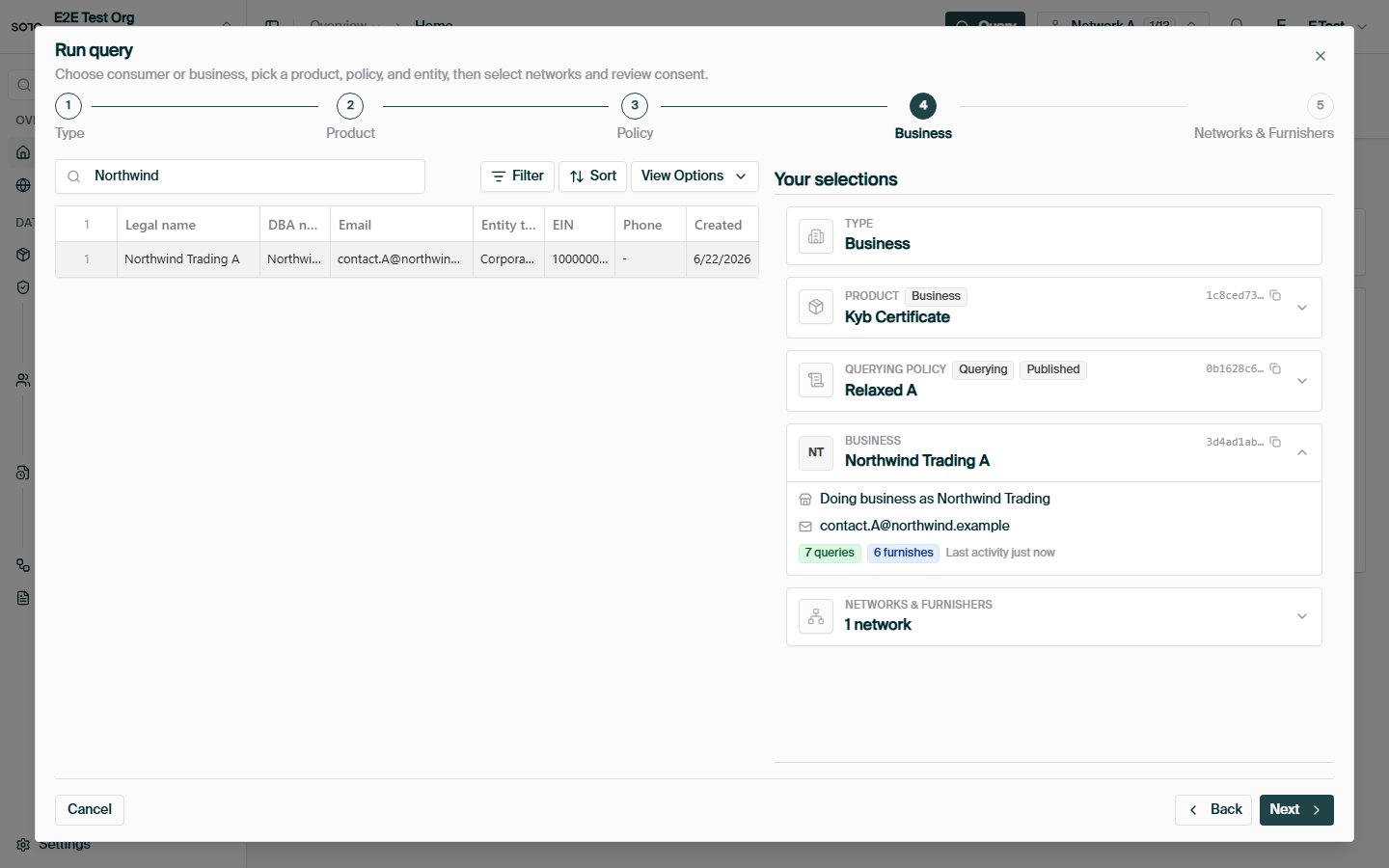 Run query — choose business
