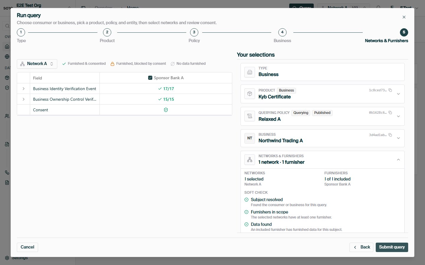 Run query — networks and consent matrix