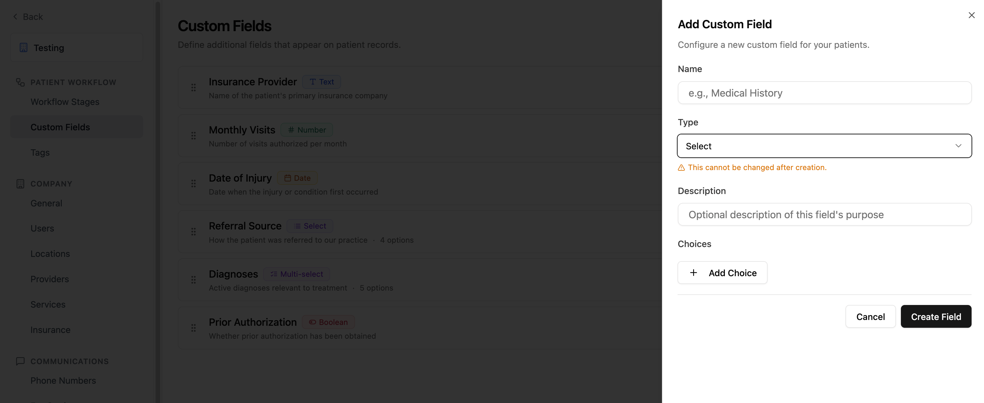 Add Custom Field form