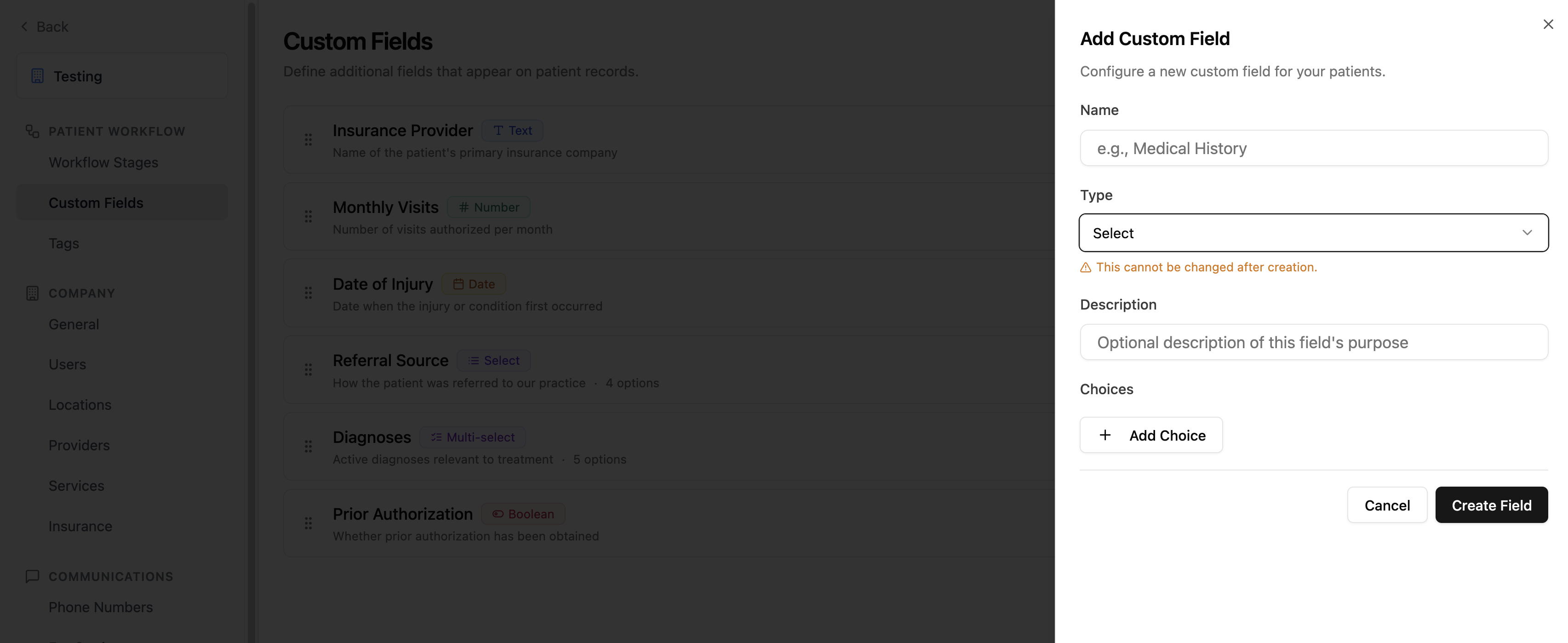 Add Custom Field form