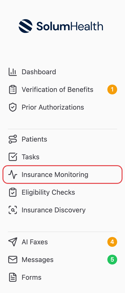 Insurance Monitoring in the left menu