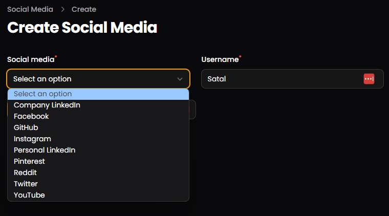 Social Media Network Dropdown